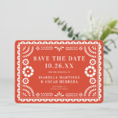 Save The Date Magnifique Papel Picado Photo Mariage rouge chaud (Debout devant)