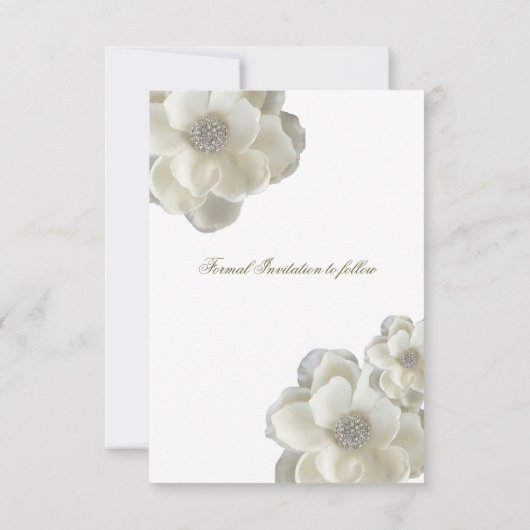 Save The Date Magnifique, Sauvez la Date White Roses & Bling. (Dos)