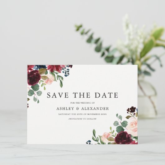 Save The Date Magnifiques Fleurs Roses et Bourgeon Élégant Maria (Debout devant)