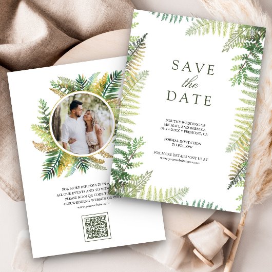 Save The Date Magnifiques Fougères Vertes Code QR Photo Mariage