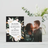 Save The Date magnolia blanc floral moderne photo enregistrer la (Debout devant)