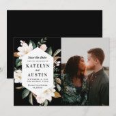 Save The Date magnolia blanc floral moderne photo enregistrer la (Devant / Derrière)