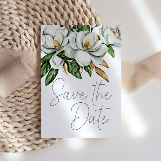 Save The Date Magnolia Blanc Floral Rustique