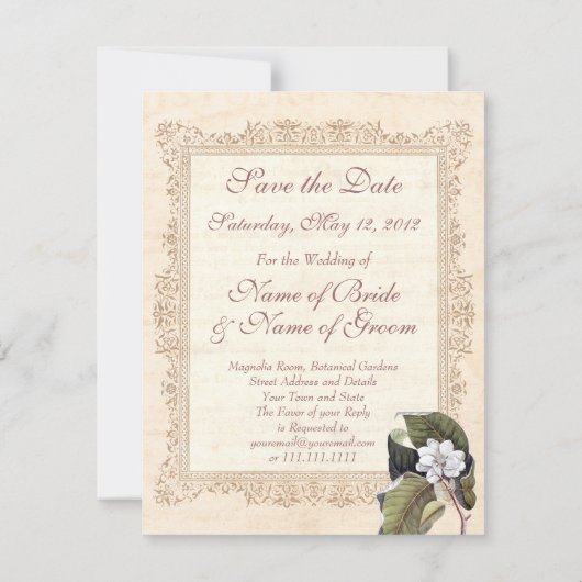Save The Date Magnolia blanc Mariage sudiste Sauvegarder la date (Dos)