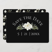 Save The Date Magnolia blanc sur noir Enregistrer la date avec p (Devant / Derrière)