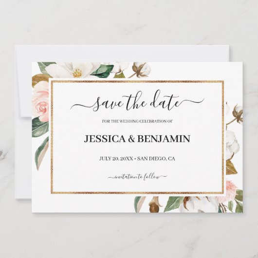 Save The Date Magnolia Floral Calligraphie Mariage Enregistrer l (Devant)