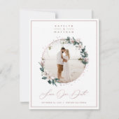 Save The Date Magnolia Floral & Rose Gold Circle photo encadrée (Devant)