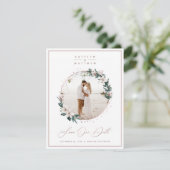 Save The Date Magnolia Floral & Rose Gold Circle photo encadrée (Debout devant)