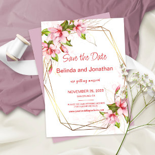 Save The Date Magnolias avec Faux Gold Foil Frame Rustique Maria