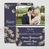 Save The Date Magnolias du Sud Photo et Mariage bleu de minuit (Devant / Derrière)