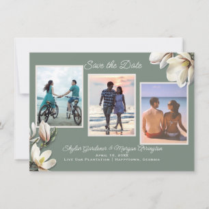 Save The Date Magnolias Fleurs Trois Photo Mariage Enregistrer l