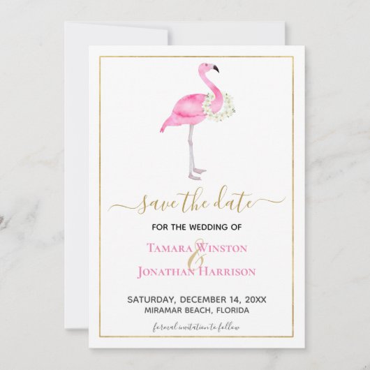 Save The Date Magnolias Rose Tropical Flamant Rose Mariage sur l (Devant)