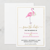 Save The Date Magnolias Rose Tropical Flamant Rose Mariage sur l (Devant / Derrière)