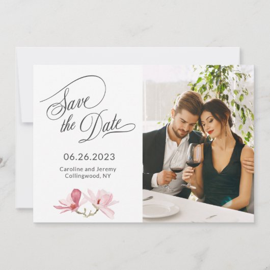 Save The Date Magnolias Roses Photo Enregistrer la Date (Devant)