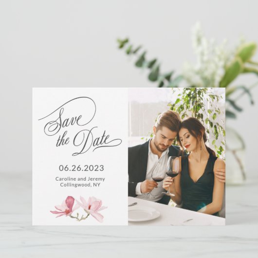 Save The Date Magnolias Roses Photo Enregistrer la Date (Debout devant)