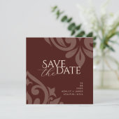 Save The Date Mahogany Red Damask Elegant Classic Photo Mariage (Debout devant)