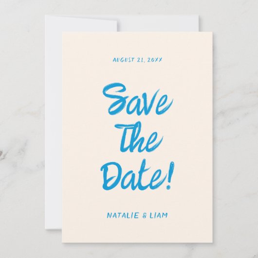 Save The Date Main Bleue Moderne Tirée Bright Retro Quirky Maria (Devant)