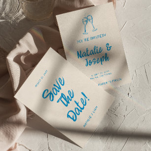 Save The Date Main Bleue Moderne Tirée Bright Retro Quirky Maria