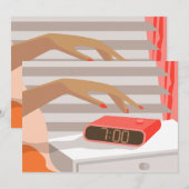 Save The Date Main des femmes poussant le bouton snooze du révei (Devant / Derrière)