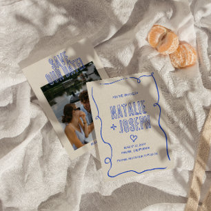 Save The Date Main dessinée Rétro Gras Gratuit Mariage photo ori