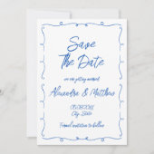 Save The Date Main dessinée Whimsical Blue Funky Mariage (Devant)