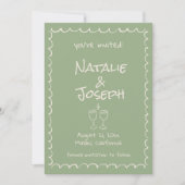 Save The Date Main rétro dessinée Écrite Green Funky Boho Mariag (Devant)