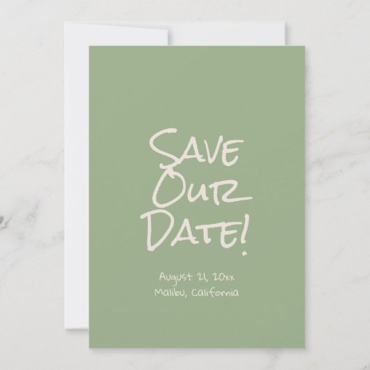 Save The Date Main rétro dessinée Écrite Green Funky Boho Mariag (Dos)