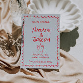 Save The Date Main rétro dessinée Écrite Rouge Quirky Funky Mari