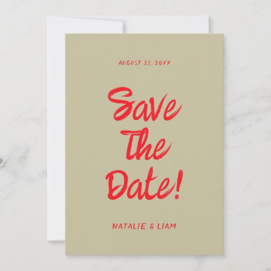 Save The Date Main rouge moderne tiré Bold Retro Quirky Mariage (Devant)