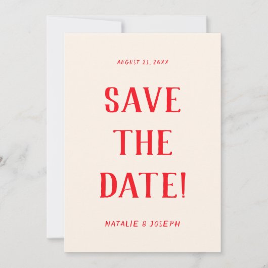 Save The Date Main rouge moderne tiré Rétro Quirky Mariage uniqu (Devant)