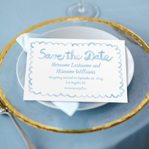 Save The Date Main Whimsical amusante Tirée Bleu clair Blanc
