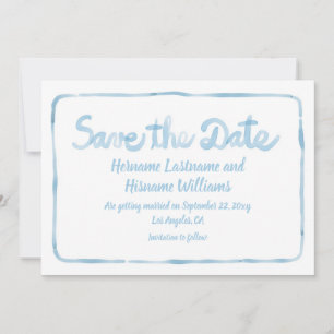 Save The Date Main Whimsical amusante tirée Simple Bleu Bleu Ble