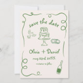 Save The Date Main Whimsical tiré Mariage Vert Quirky (Devant)
