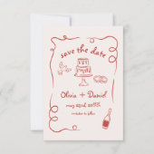 Save The Date Main Whimsical Tirée Mariage Photo Rouge (Devant)