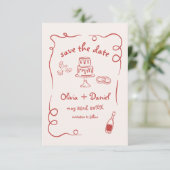 Save The Date Main Whimsical Tirée Mariage Photo Rouge (Debout devant)