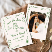 Save The Date Main Whimsical Tirée Mariage Photo Vert