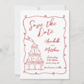Save The Date Main Whimsical Tirée Mariage Rouge Enregistrer La  (Devant)