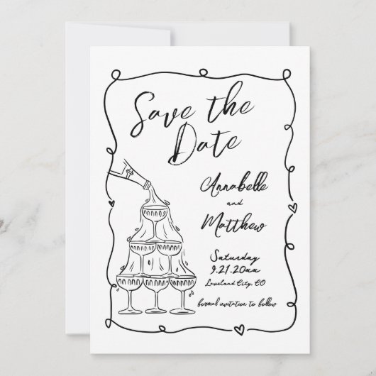 Save The Date Mains Whimsical Creutée Mariage Enregistrer La Dat (Devant)