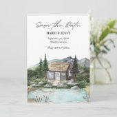 Save The Date Maison de nature à l'aquarelle mariage lac  (Debout devant)