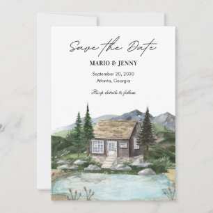 Save The Date Maison de nature au lac mariage aquarelle