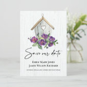 SAVE THE DATE MAISON D'OISEAU FLORALE EN BOIS BLANC RUSTIQUE (Debout devant)