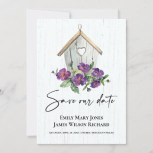 SAVE THE DATE MAISON D'OISEAU FLORALE EN BOIS BLANC RUSTIQUE