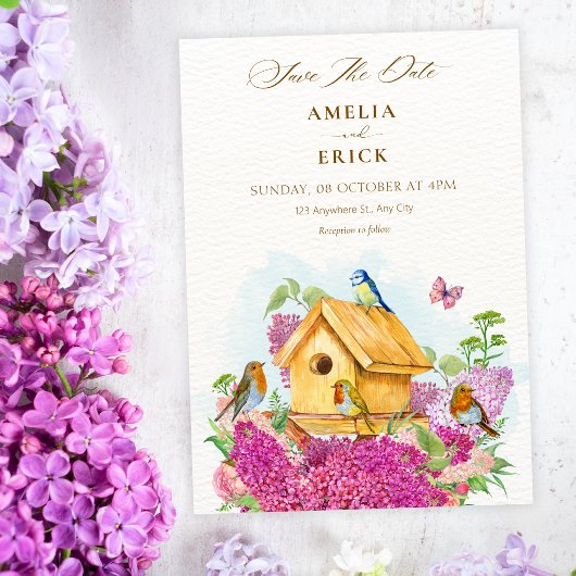 Save The Date Maison d'oiseau florale mariage