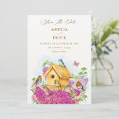 Save The Date Maison d'oiseau florale mariage (Debout devant)