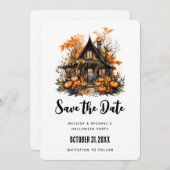 Save The Date Maison hantée avec Halloween Citrouille (Devant / Derrière)