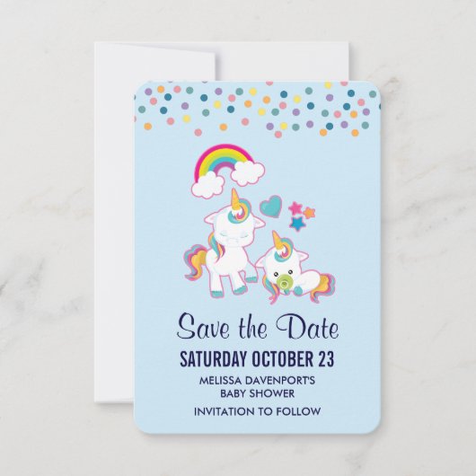 Save The Date Mama mignonne et bébé licorne magique Illustré (Devant)