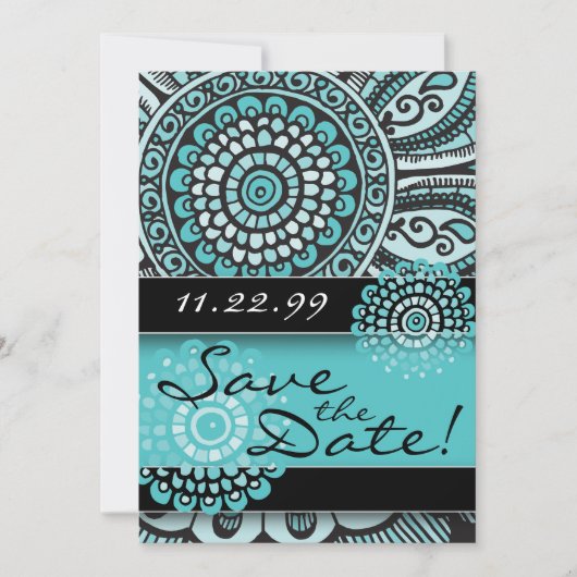 Save The Date Mandala Lace Turquoise Black Enregistrer le Mariag (Devant)