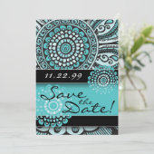 Save The Date Mandala Lace Turquoise Black Enregistrer le Mariag (Debout devant)
