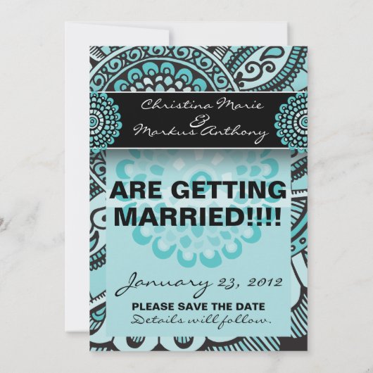 Save The Date Mandala Lace Turquoise Black Enregistrer le Mariag (Dos)