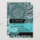 Save The Date Mandala Lace Turquoise Black Enregistrer le Mariag (Devant / Derrière)